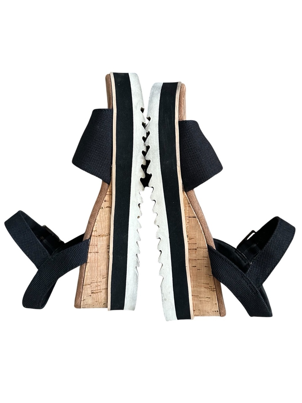 Toms Black Cork Wedge Sandals with Elastic Straps